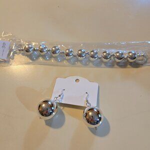 Medium size large silver ball bracelet and coordinating silver ball earrings